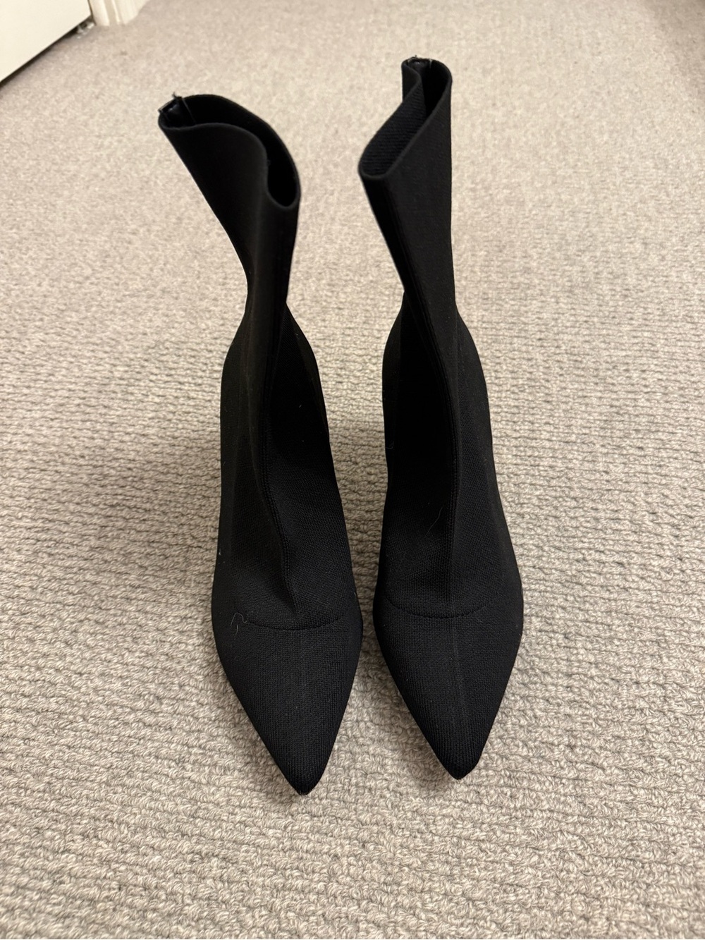 Express Black Stretch Sock Pointed Toe Heeled Boots